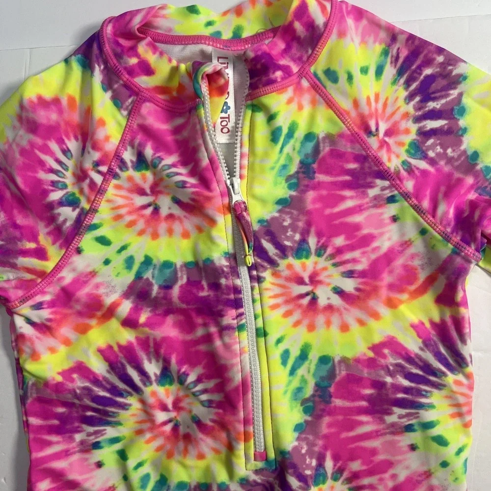 Limited Too Girls Tie Dye One Piece Rash Guard Swimsuit Size 10/12 UPF‎